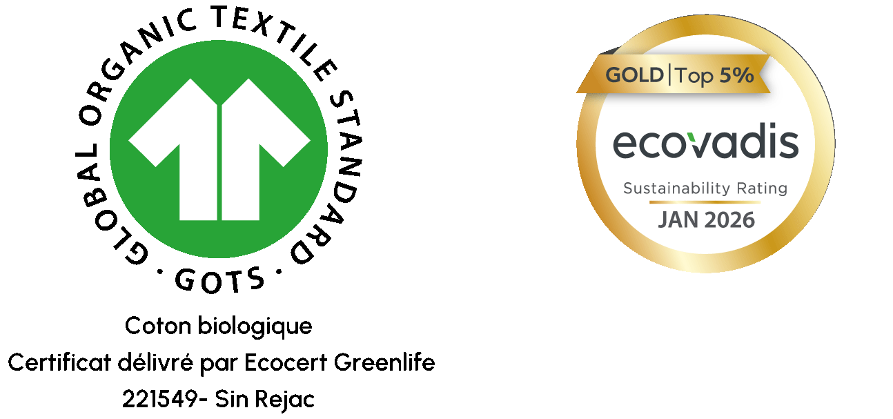 Coton biologique GOTS Certificat GOLD délivré par Ecocert Greenlife 221549- Sin Rejac